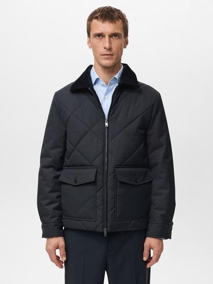 Mango Niall Quilted Windbreaker Jacket, Dark Blue, Dark Blue