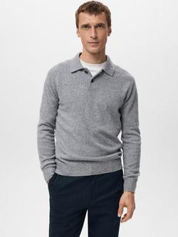 Mango Angel Polo Knit Jumper, Grey, Grey