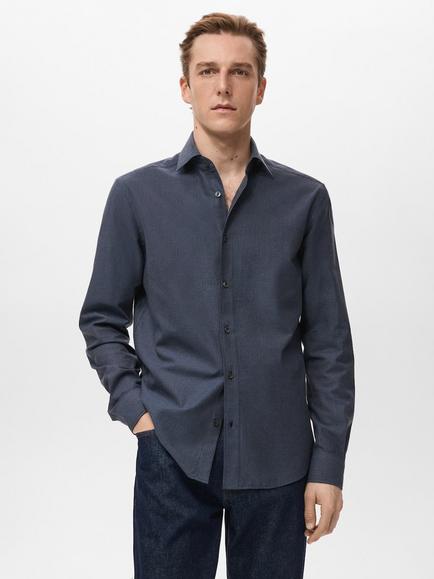 Mango Ares Regular Fit Pinstripe Cotton Shirt, Dark Blue, Dark Blue