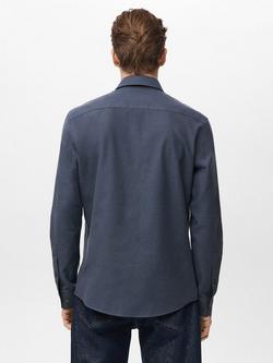 Mango Ares Regular Fit Pinstripe Cotton Shirt, Dark Blue - view 2, Dark Blue