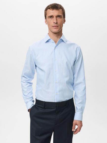 Mango Donosti Cotton Regular Fit Stripe Shirt, Pastel Blue