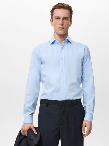 Mango Zeus Cotton Shirt, Pastel Blue