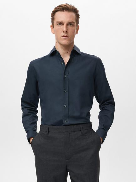 Mango Zeus Cotton Shirt, Navy