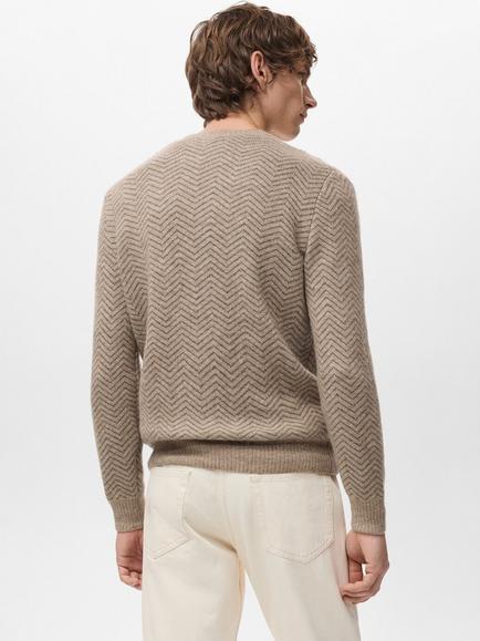 Mango Herringbone Knit Jumper, Light Beige - view 2, Light Beige