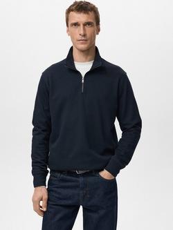Mango Portell High Zip Neck Jumper, Navy, Navy