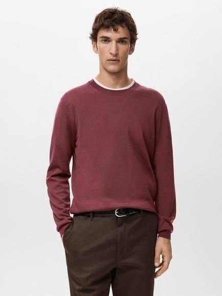 Mango Willy Wool Crew Neck Jumper, Dark Red, Dark Red