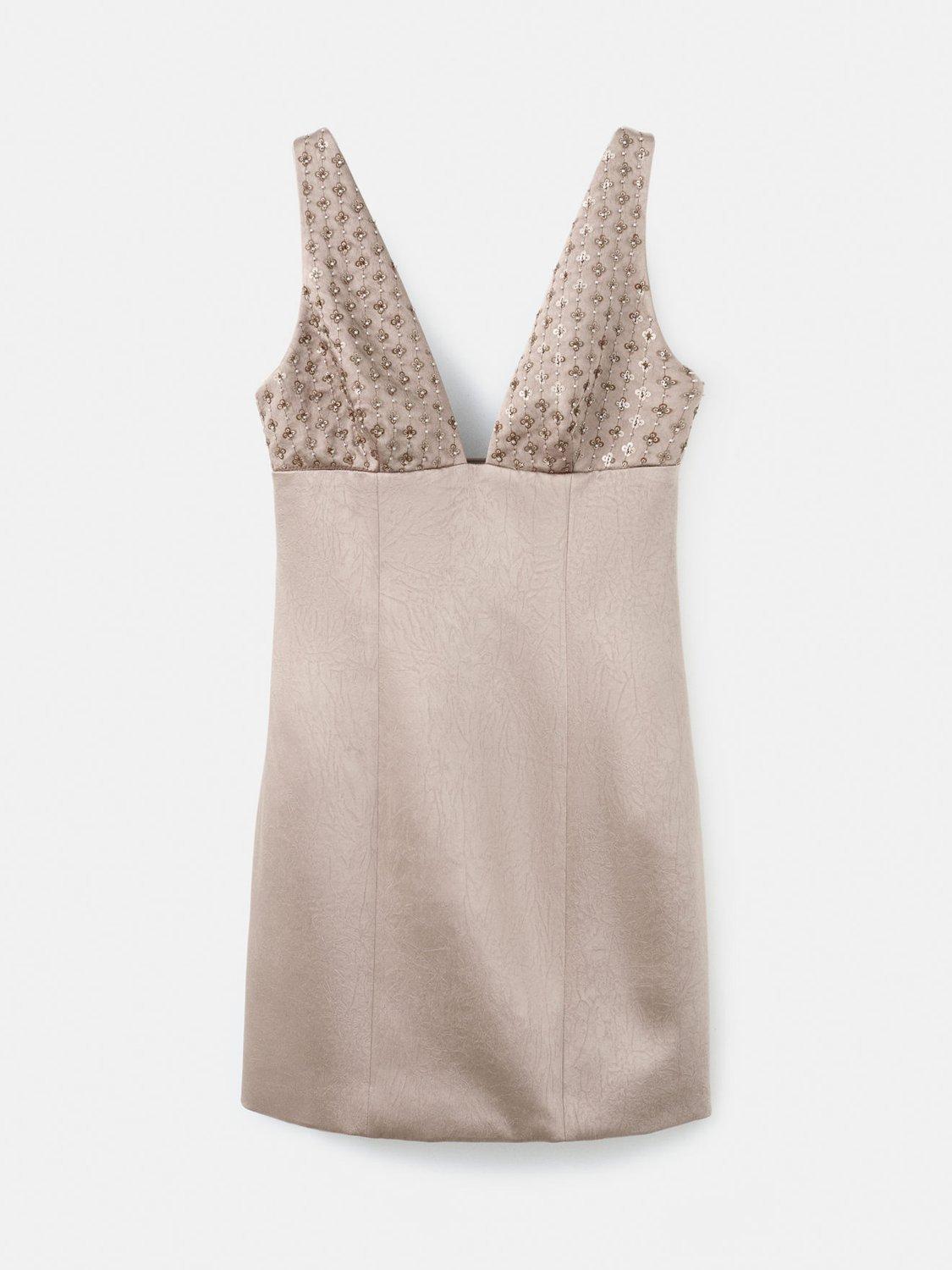 Product image 3 of 7, which shows Mango Sequin Detail Satin Dress, Grey, 10