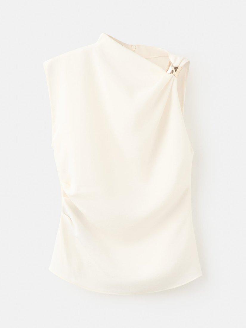 Product image 3 of 7, which shows Mango Joia Metallic Detail Top, Light Beige, 10