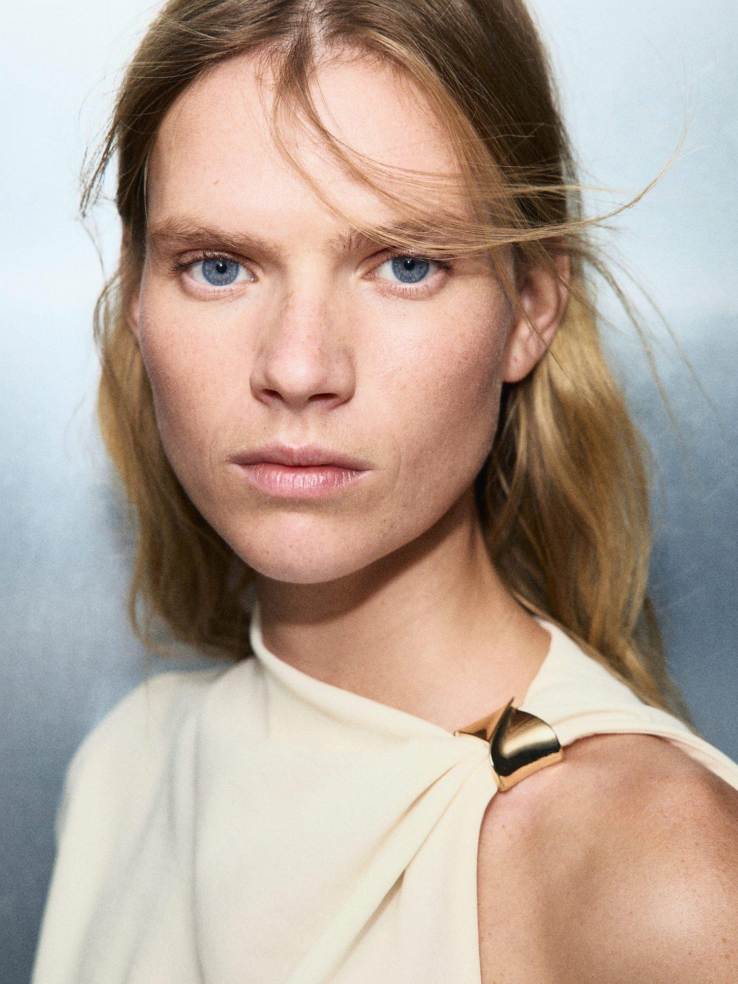 Product image 6 of 7, which shows Mango Joia Metallic Detail Top, Light Beige, 10