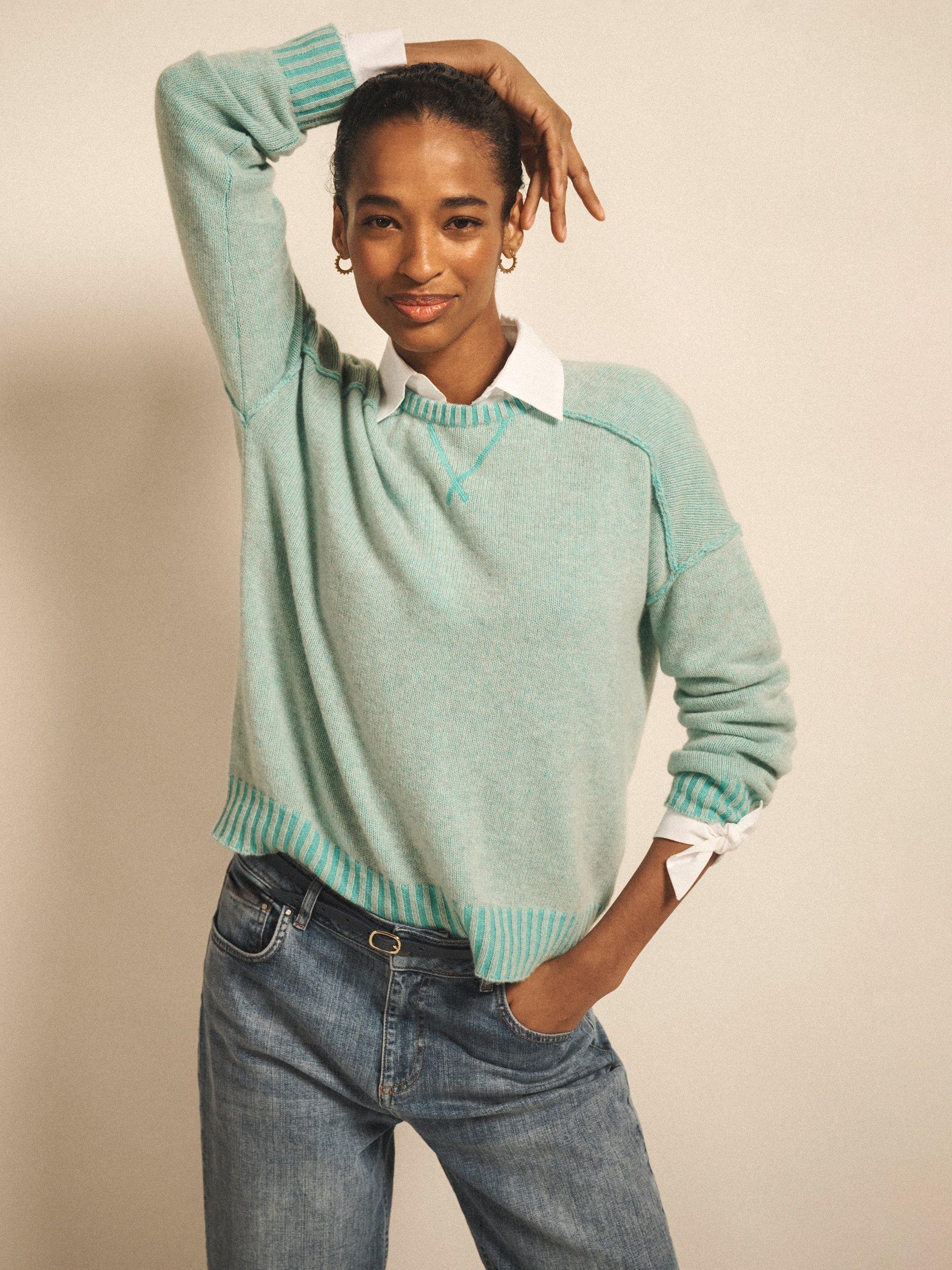 Product image 3 of 8, which shows NRBY Sydney Cashmere Crew Jumper, Light Aqua, S