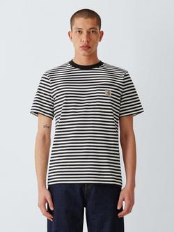 Carhartt WIP Ezra Cotton Regular Fit Short Sleeve Stripe T-Shirt, Black/Wax, Black/Wax
