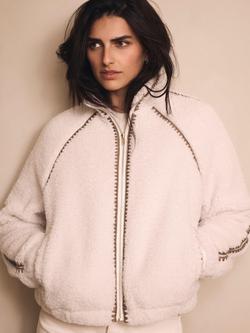 Mint Velvet Whipstitch Detail Borg Jacket, White Ivory, White Ivory