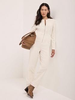 Mint Velvet Cotton Corduroy Jumpsuit, Natural Cream