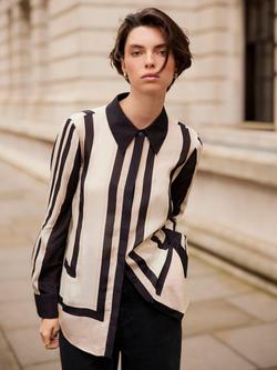 Mint Velvet Graphic Stripe Shirt, Light Pink/Black, Light Pink/Black