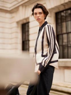 Mint Velvet Graphic Stripe Shirt, Light Pink/Black - view 2, Light Pink/Black