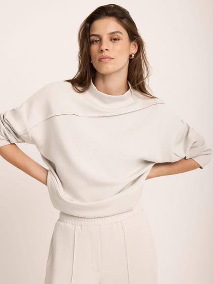Mint Velvet High Neck Zip Detail Sweatshirt, Ivory, Ivory