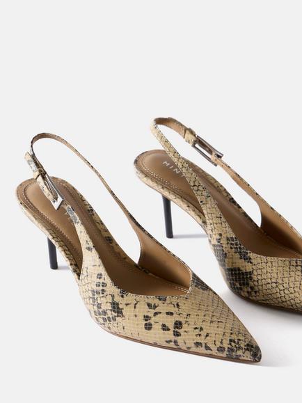 Mint Velvet Leather Slingback Court Shoes, Natural Cream - view 2, Natural Cream