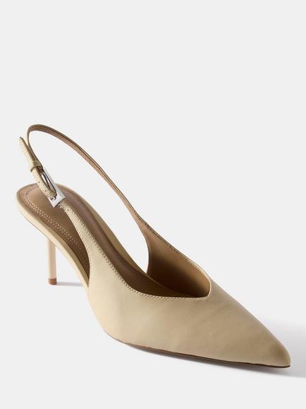 Mint Velvet Leather Slingback Court Shoes, Yellow - view 2, Yellow/Multi