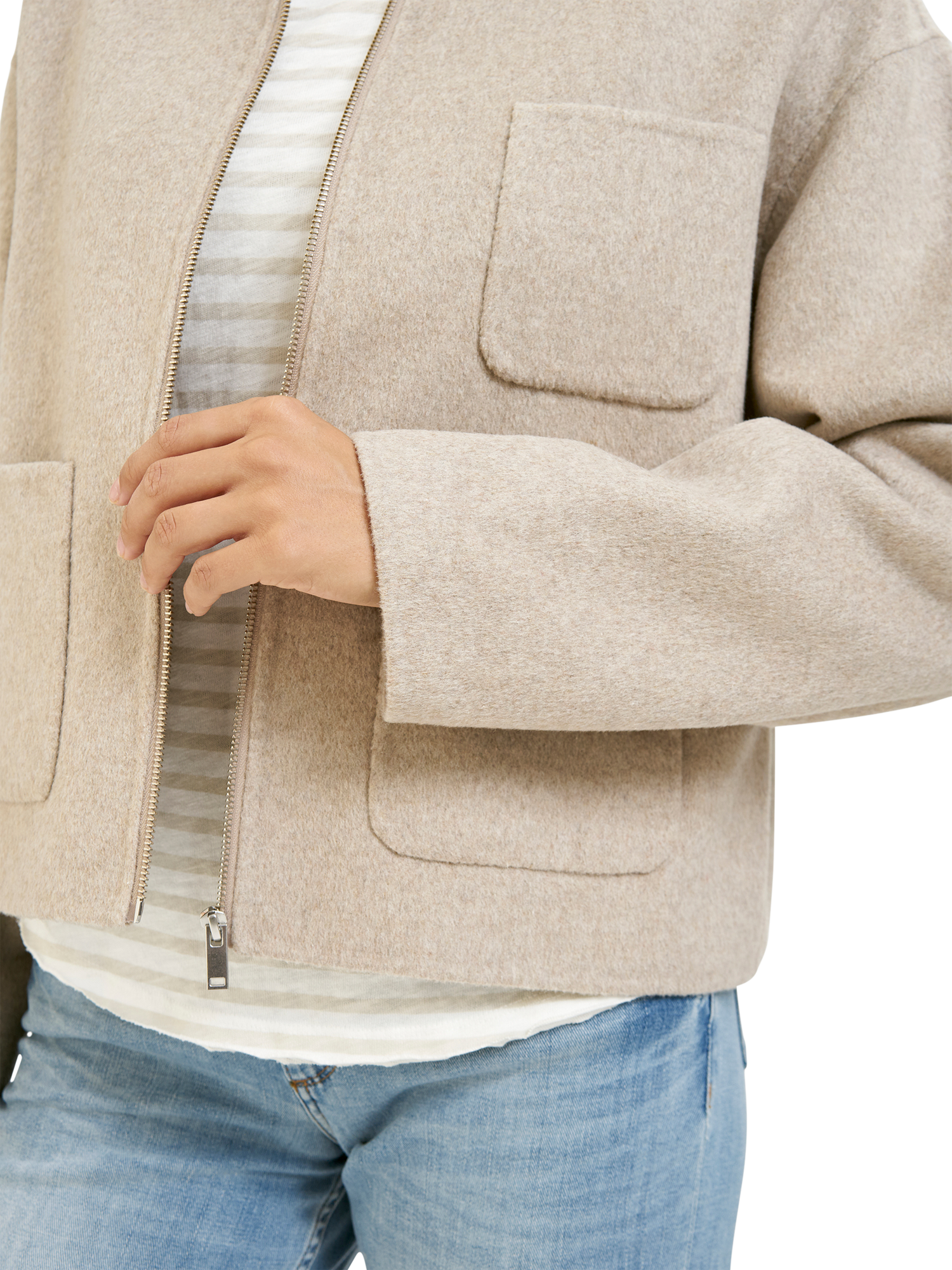 Product image 4 of 5, which shows Smith & Soul Short Wool Blend Jacket, Beige Melange, XS
