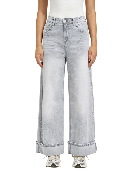 Smith & Soul Cuffed Wide Leg Jeans, Grey, Grey