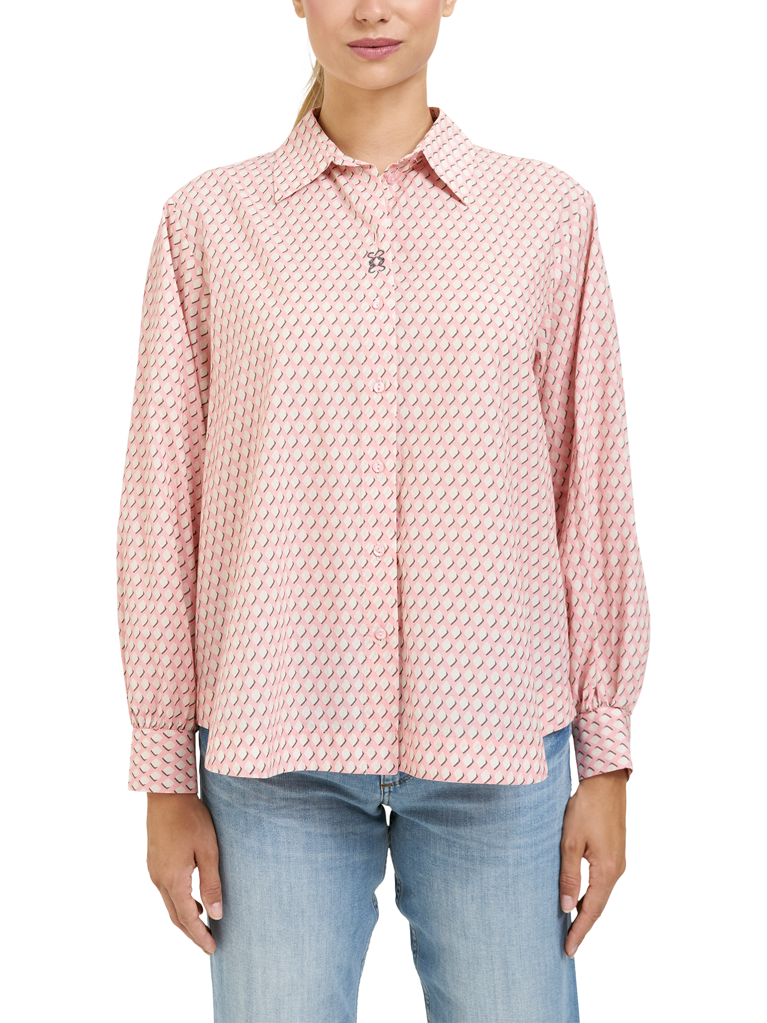 Product image 1 of 5, which shows Smith & Soul Geometric Long Sleeve Shirt, Bubblegum Print, XS