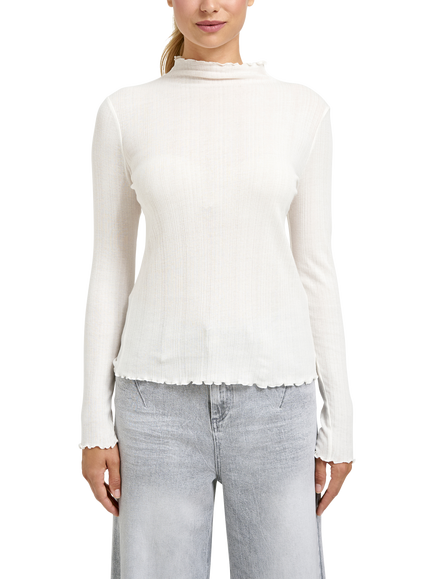 Smith & Soul Ribbed Ruffle Neck Top, Cream White, Cream White