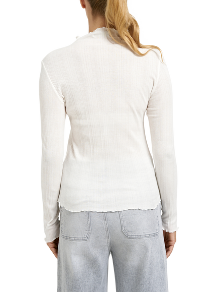 Smith & Soul Ribbed Ruffle Neck Top, Cream White - view 2, Cream White