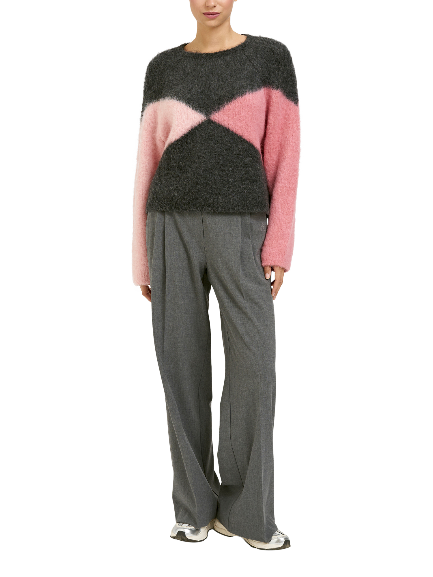 Product image 3 of 5, which shows Smith & Soul Abstract Argyle Jumper, Anthracite, XS