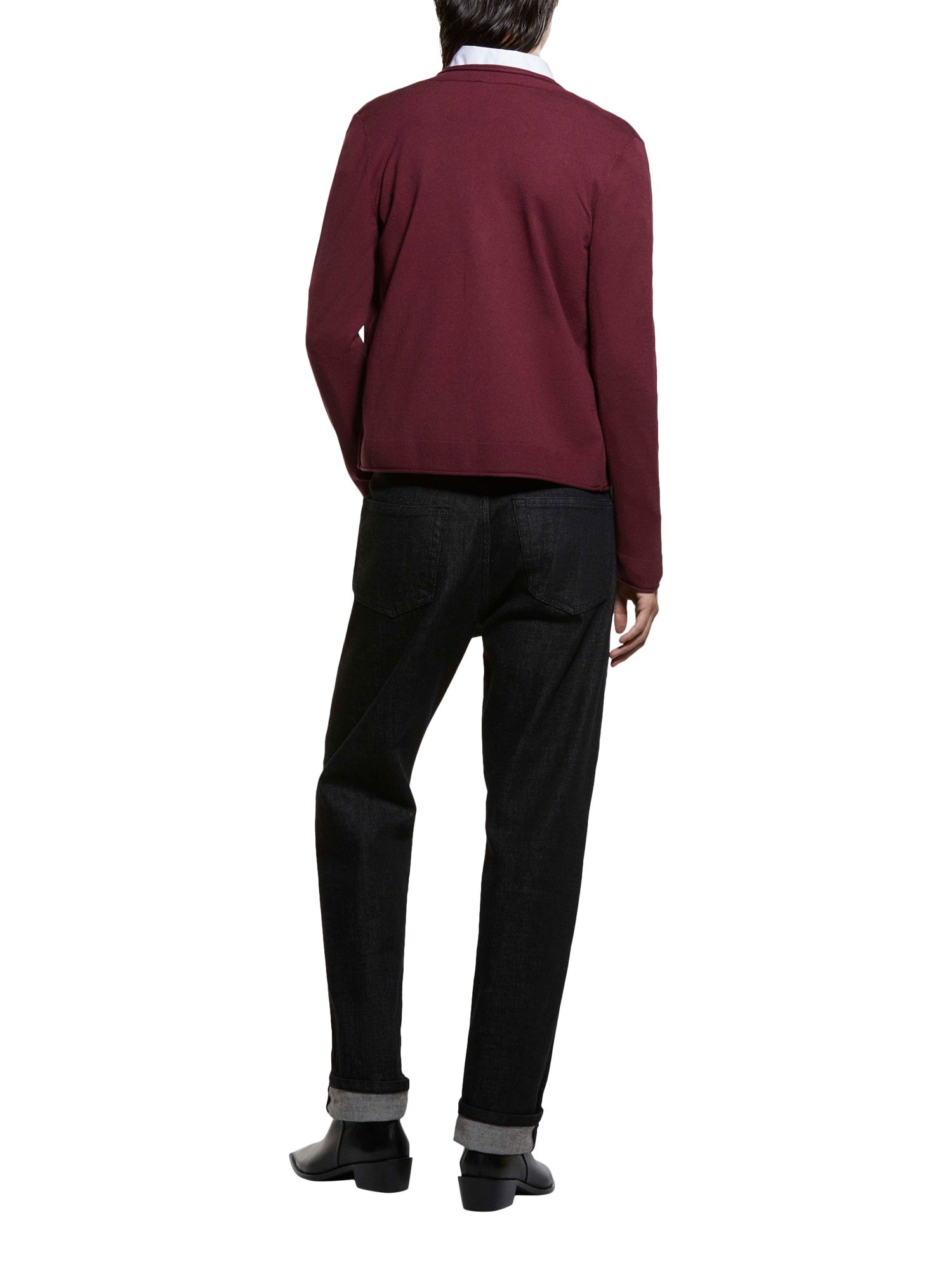 Product image 2 of 5, which shows SISLEY Crew Neck Long Sleeve Cardigan, Bordeaux, L