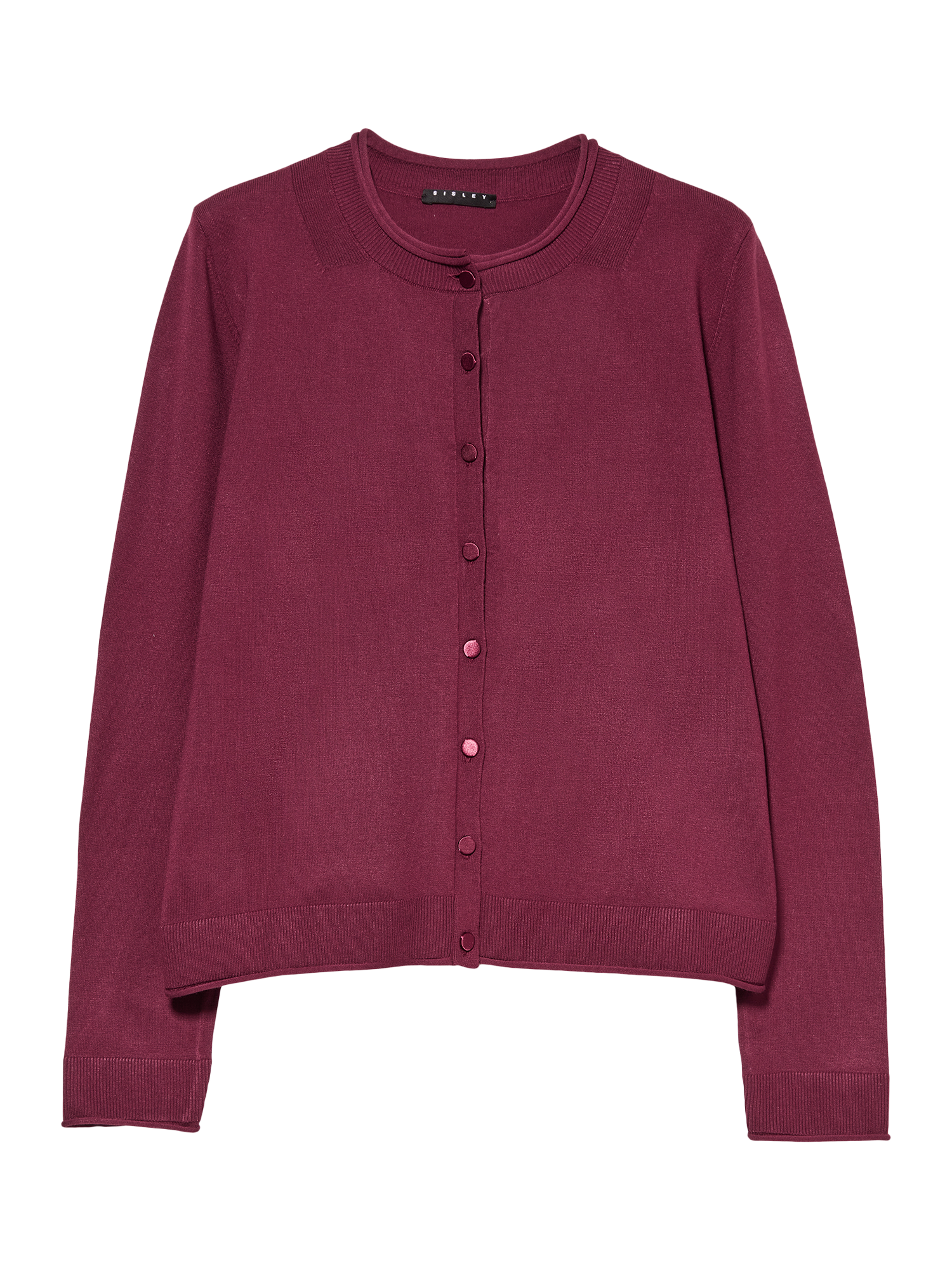 Product image 4 of 5, which shows SISLEY Crew Neck Long Sleeve Cardigan, Bordeaux, L