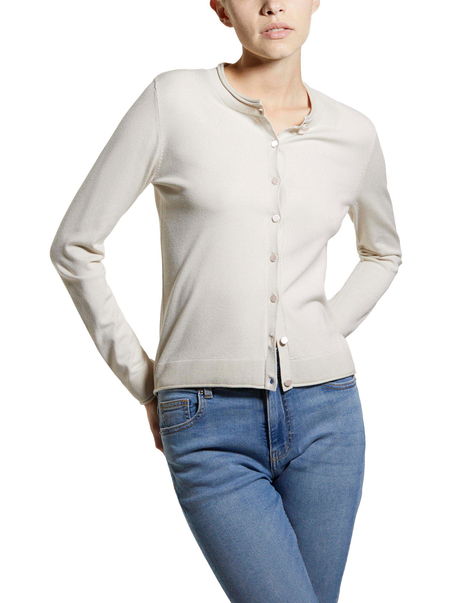Product image 1 of 5, which shows SISLEY Crew Neck Regular Fit Cardigan, Ecru, L