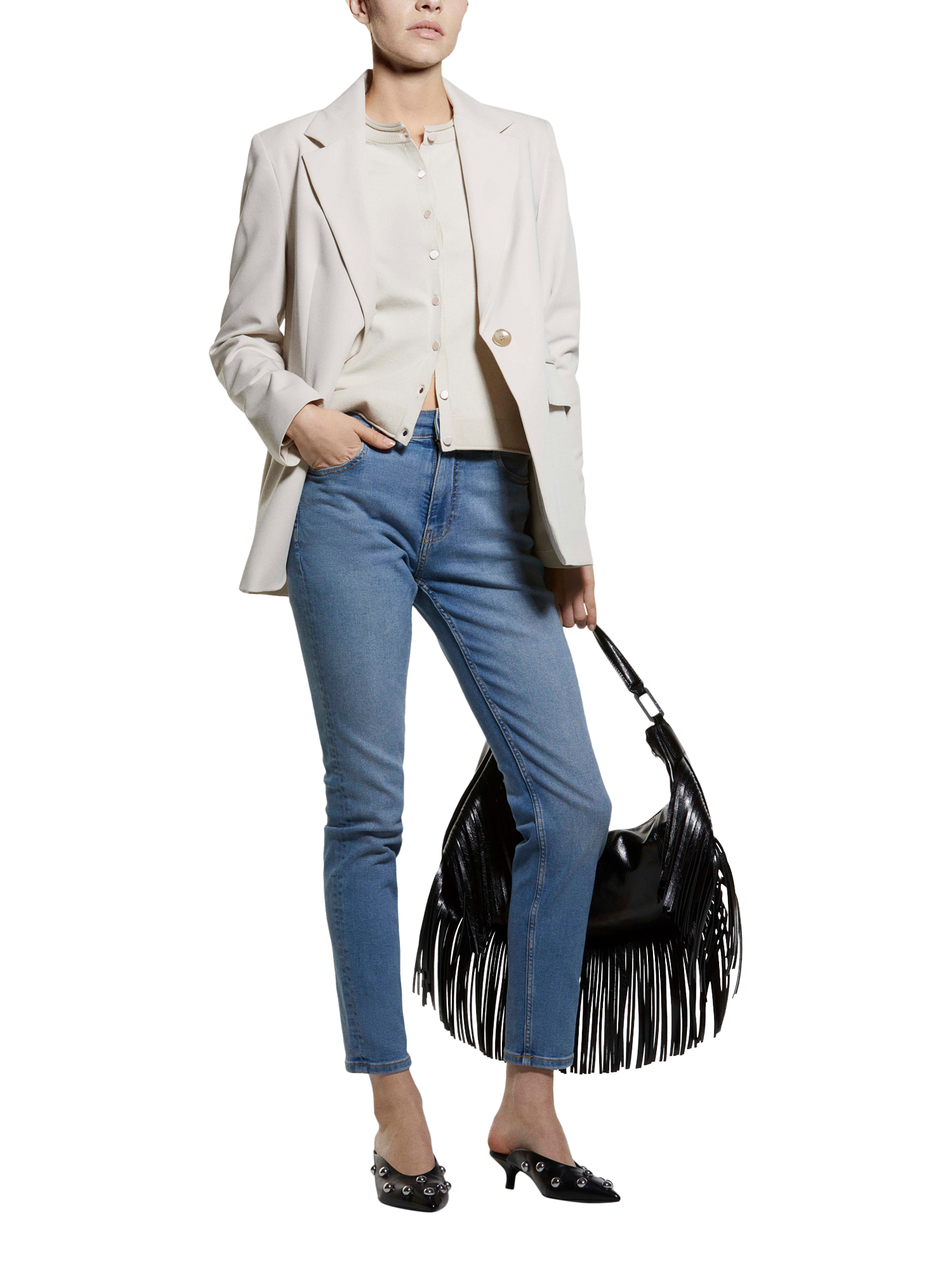 Product image 3 of 5, which shows SISLEY Crew Neck Regular Fit Cardigan, Ecru, L