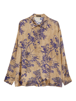 SISLEY Floral Oversized Satin Shirt, Taupe, Taupe