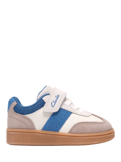 Clarks Baby Cypress Step T Suede Trainers, White/Blue, White/Blue