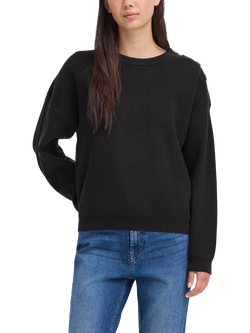 ICHI Adele Button Shoulder Ribbed Jumper, Black, Black