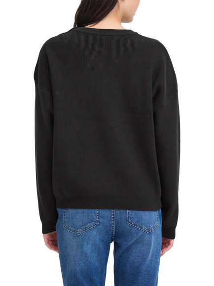 ICHI Adele Button Shoulder Ribbed Jumper, Black - view 2, Black