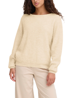 ICHI Asdis Round Neck Textured Jumper, Oatmeal Melange, Oatmeal Melange