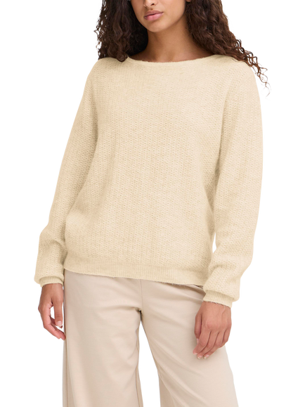 ICHI Asdis Round Neck Textured Jumper, Oatmeal Melange, Oatmeal Melange