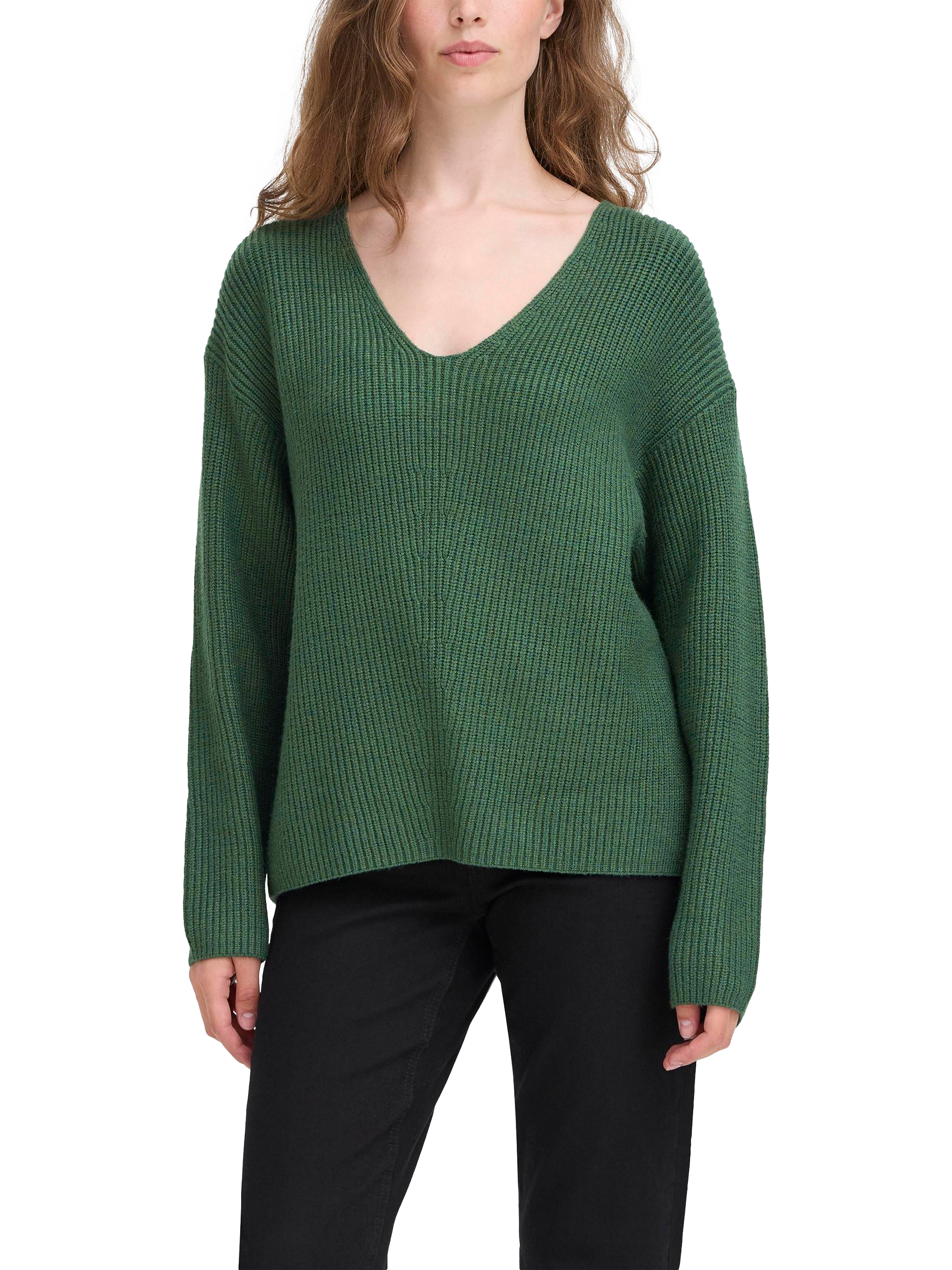 Product image 1 of 7, which shows ICHI Chana V-Neck Jumper, Pineneedle, XS