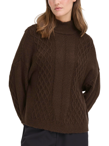 ICHI Mylle Textured Roll Neck Jumper, Coffee Bean, Coffee Bean