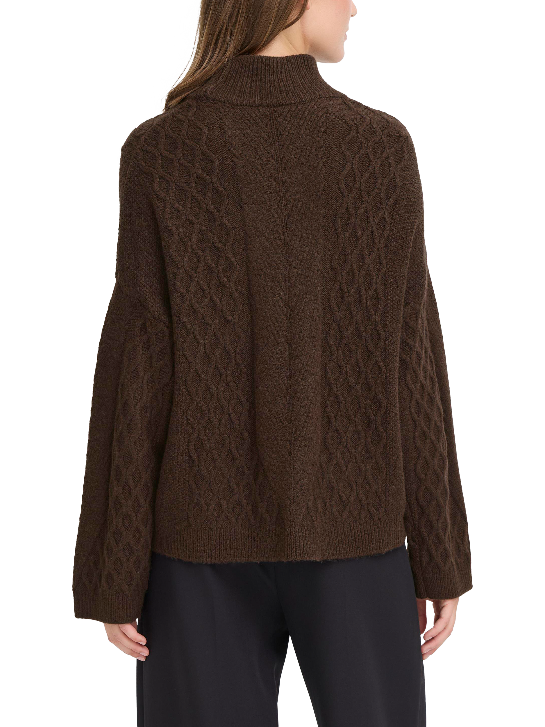Product image 2 of 7, which shows ICHI Mylle Textured Roll Neck Jumper, Coffee Bean, XS