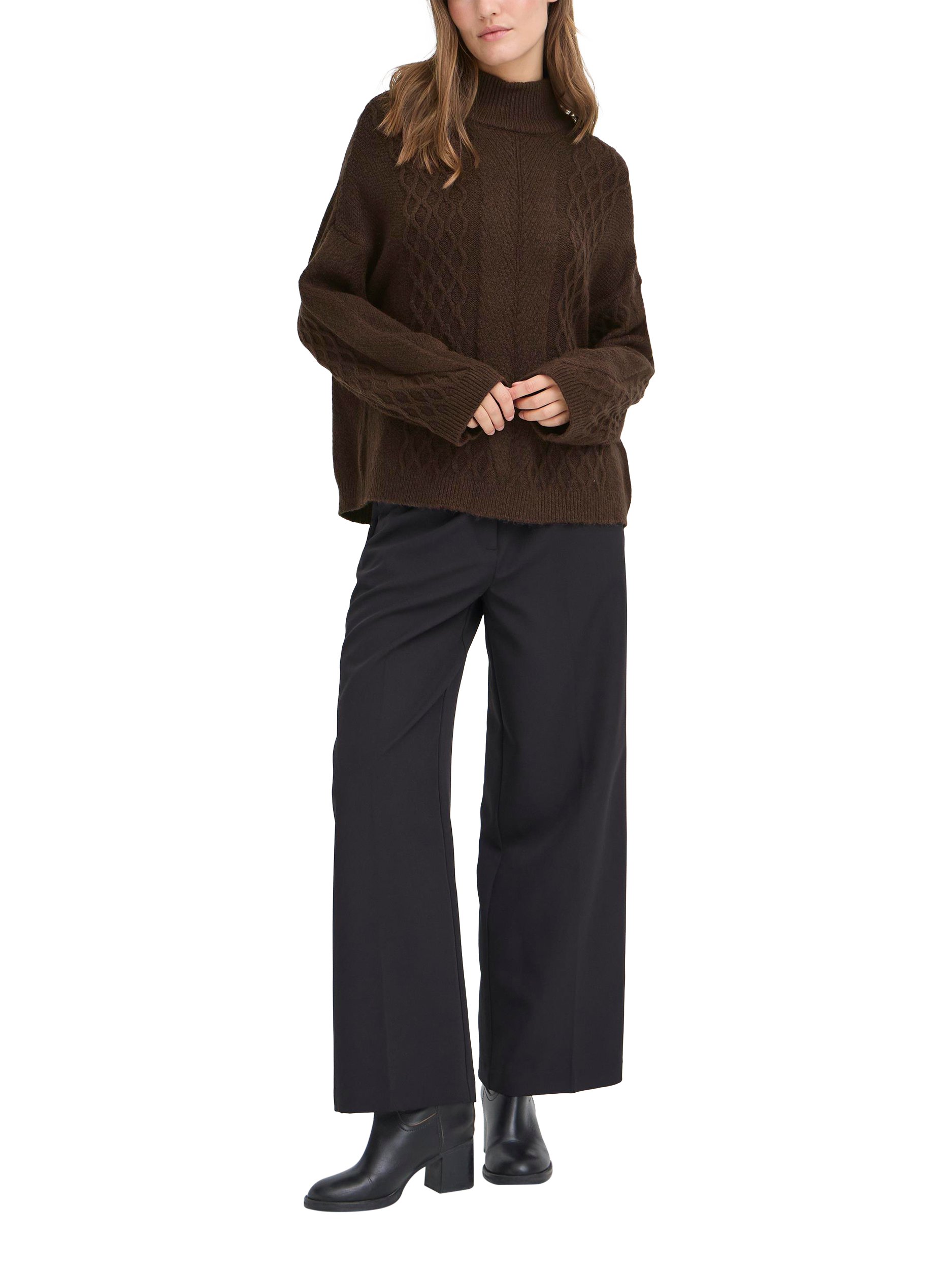 Product image 3 of 7, which shows ICHI Mylle Textured Roll Neck Jumper, Coffee Bean, XS