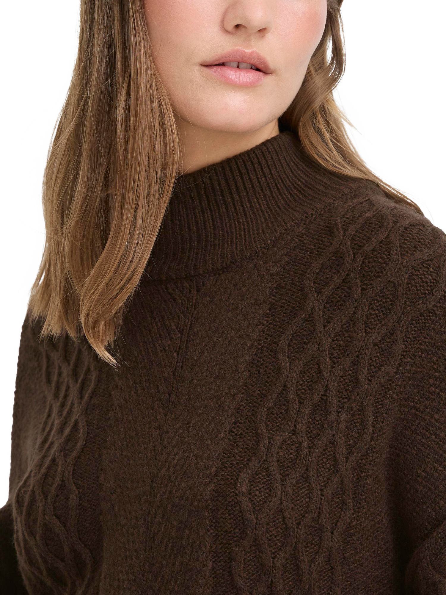 Product image 4 of 7, which shows ICHI Mylle Textured Roll Neck Jumper, Coffee Bean, XS