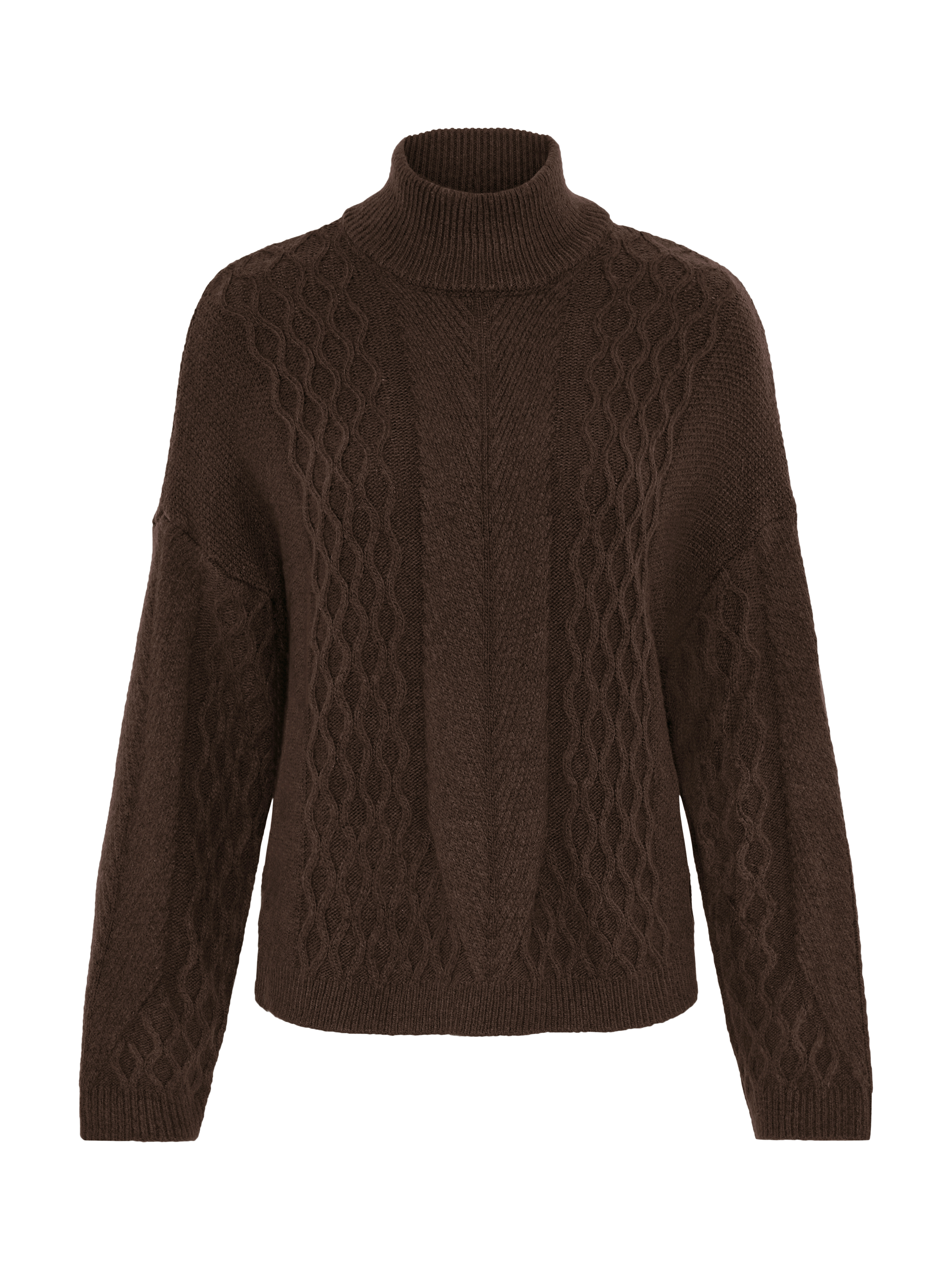 Product image 5 of 7, which shows ICHI Mylle Textured Roll Neck Jumper, Coffee Bean, XS