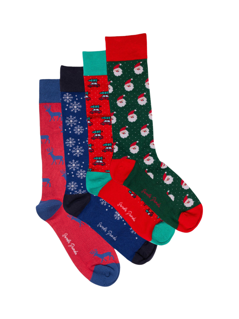 Product image 1 of 9, which shows Swole Panda Christmas Bundle Bamboo Blend Socks, Pack of 4, Multi, 7-11