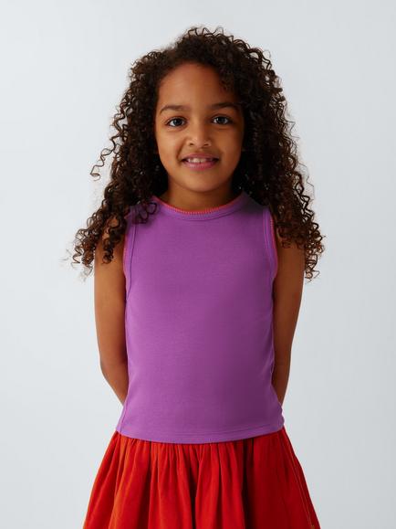 John Lewis Kids' Contrast Stitch Ribbed Vest Tops, Pack of 3, Multi - view 2, Multi