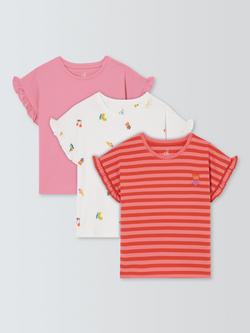 John Lewis Kids' Plain/Floral/Stripe Ruffle Sleeve T-Shirts, Pack of 3, Multi, Multi