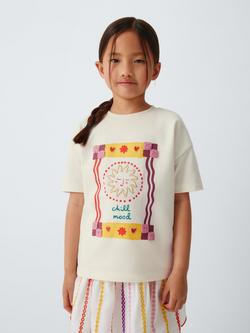 John Lewis Kids' Chill Mood T-Shirt, Cream, Pink, Cream, Pink