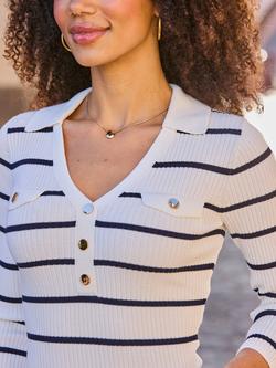 Sosandar Ribbed Stripe Jumper, Ivory/Navy - view 2, Ivory/Navy