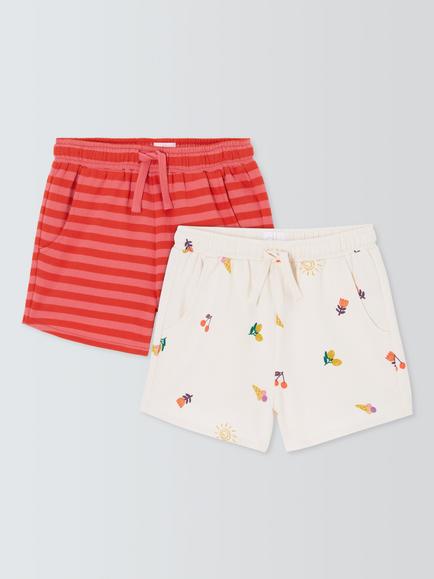John Lewis Kids' Stripe/Summer Print Jersey Shorts, Pack of 2, Multi, Multi